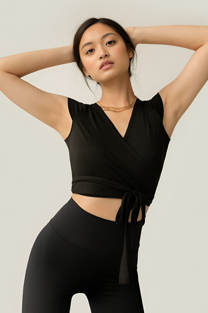 Wrap Style Sports Tops with 7 8 Leggings