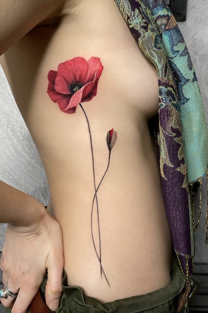 Abstract Poppy in Watercolor Ink