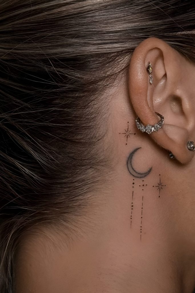 Black Enamel Hoops with a Mini Star Cluster Tattoo