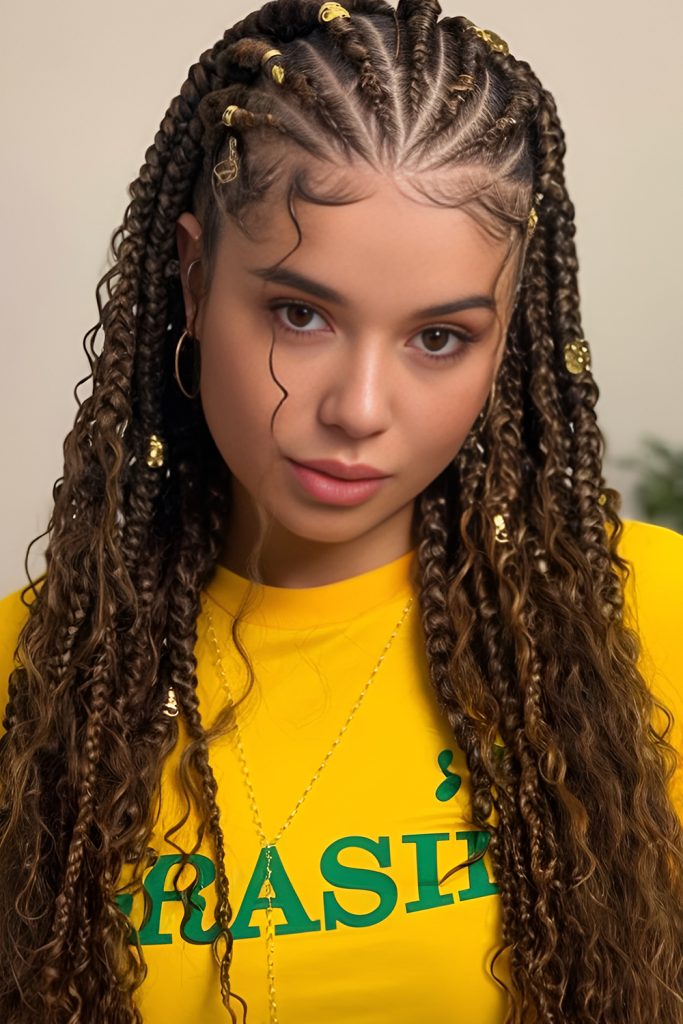 Bohemian Fulani Knotless Braids with Loose Curls