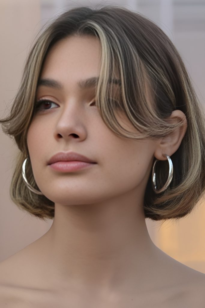 Curtain Bangs with a Sleek Bob for Sophistication