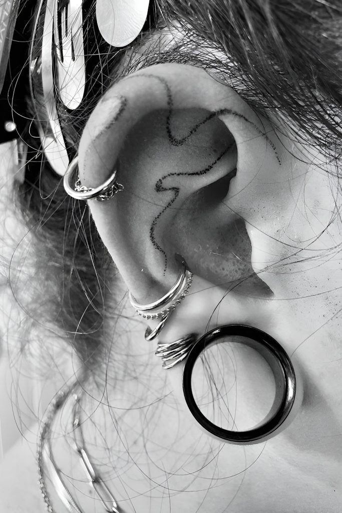 Delicate Drop Earrings with an Inked Wave Detail