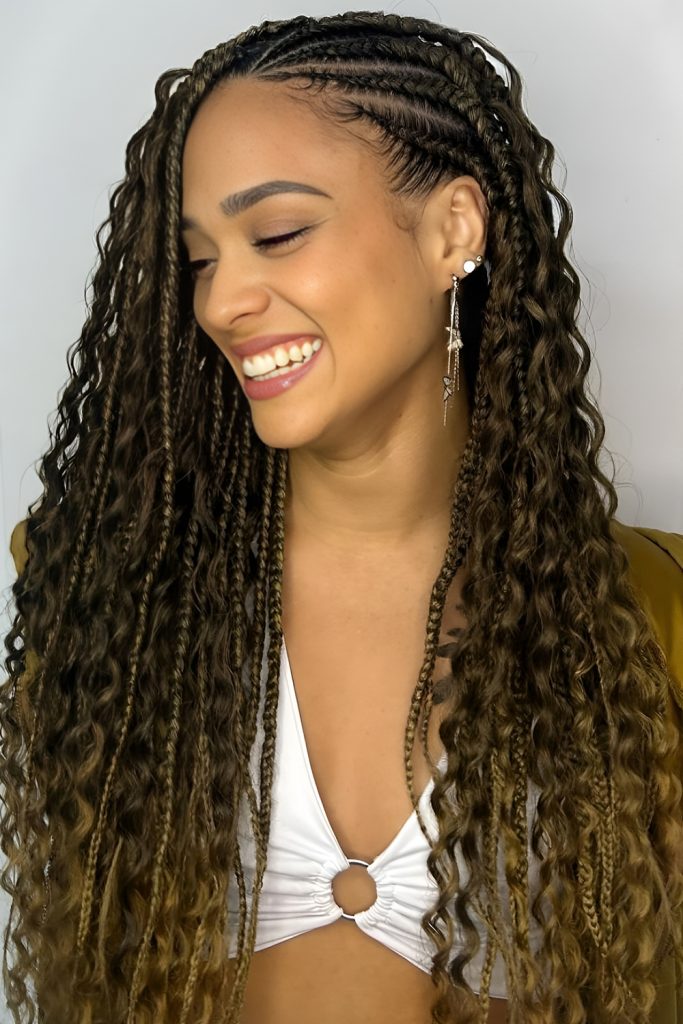 Fulani Braids with Center Part Knotless Extensions