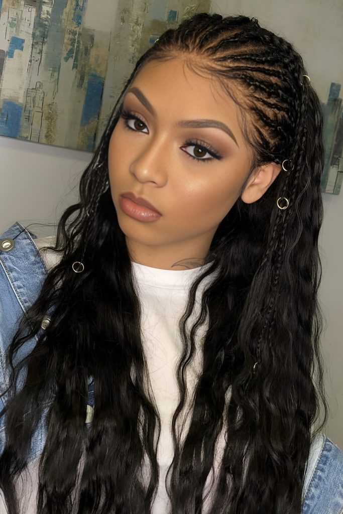 Fulani Knotless Braids in Half Up, Half Down Style