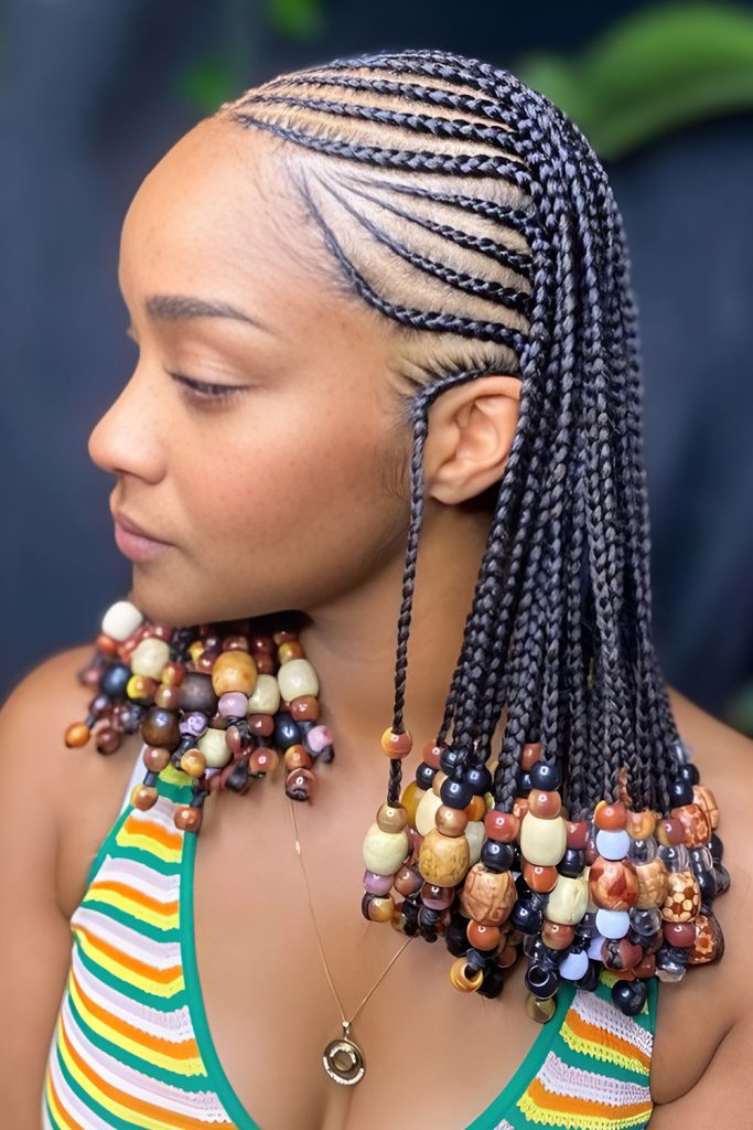 Fulani Knotless Braids with Double Layer Beading