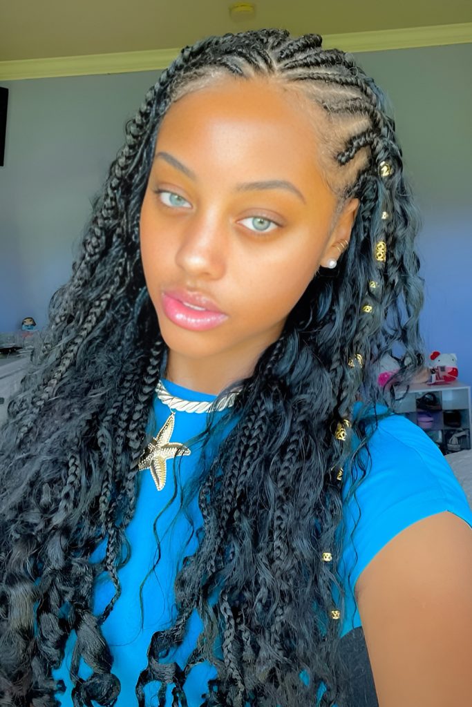 Fulani Knotless Braids with Gold Embellishments