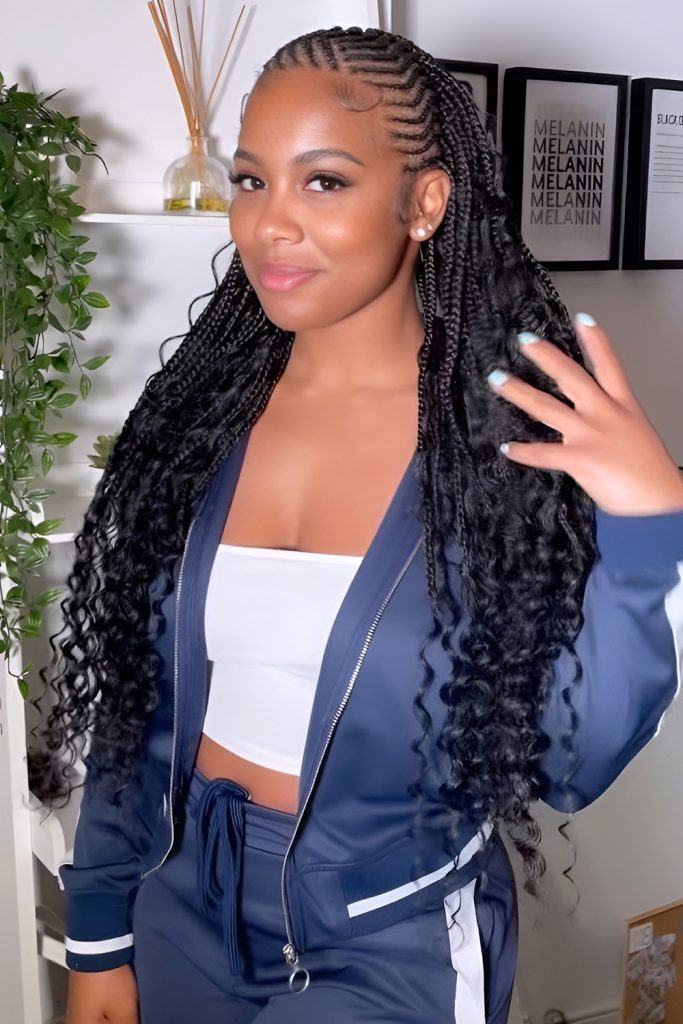 Fulani Knotless Braids with Side Cornrow Designs