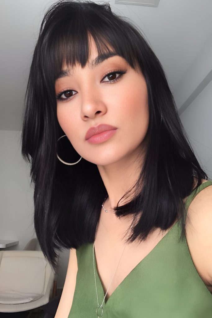 Jet Black Straight Cut with Thick Bangs