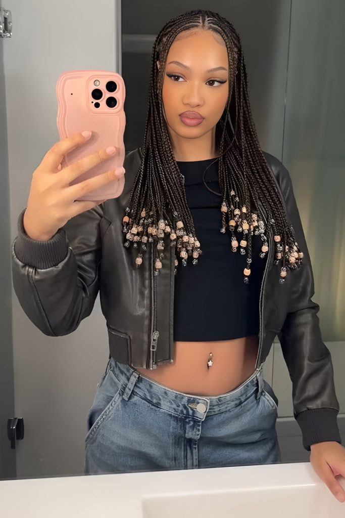 Jumbo Fulani Knotless Braids with Minimalist Beads