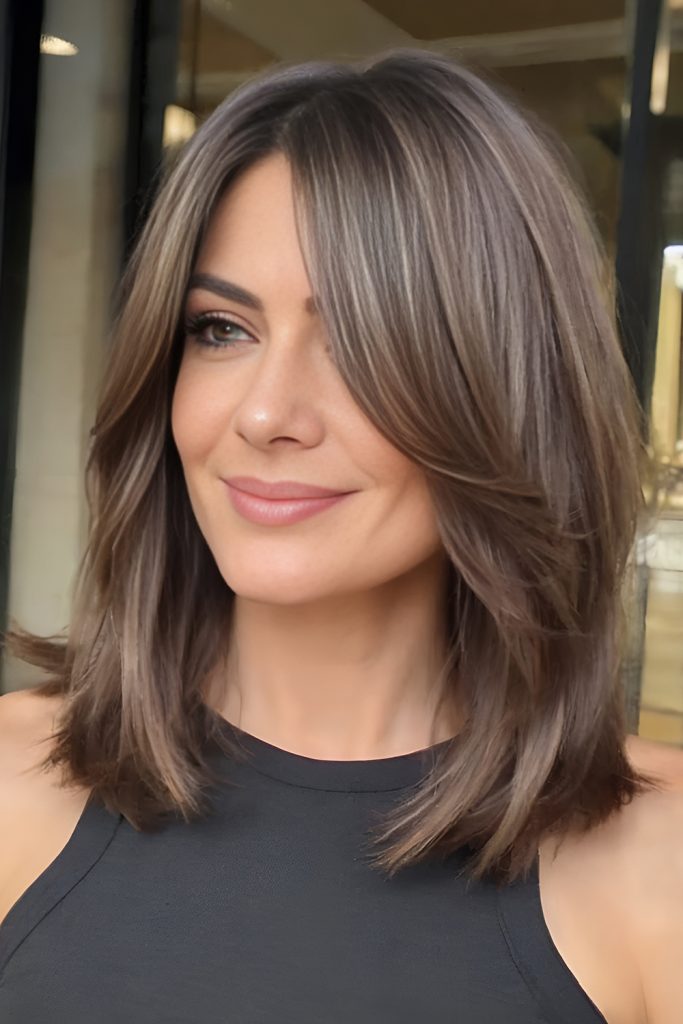 Layered Lob with Flawless Bangs That Frame