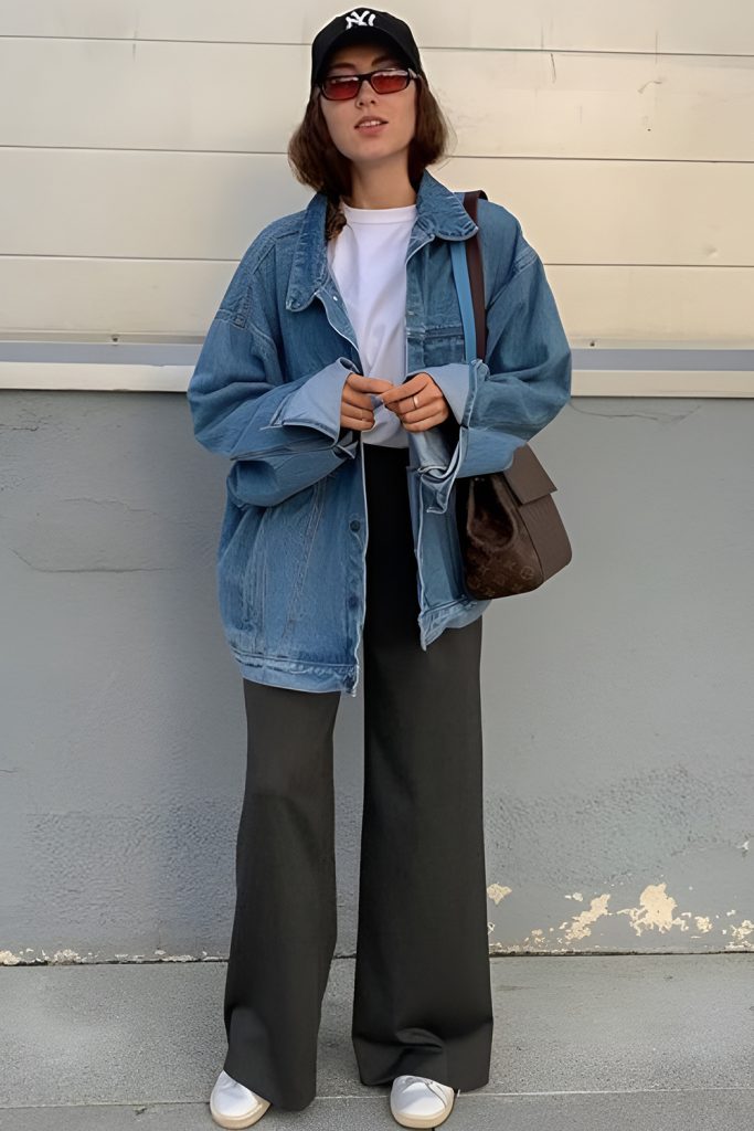 Layering a Denim Jacket Over Baggy Jeans