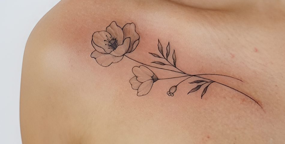 Minimalist Poppy Outline on the Collarbone