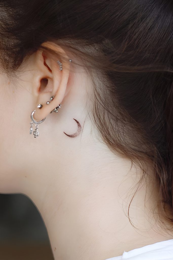 Mismatched Silver Studs with a Small Crescent Moon Tattoo