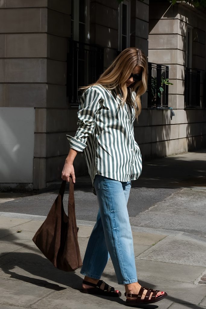 Parisian Chic with Striped T Shirts and Loose Jeans