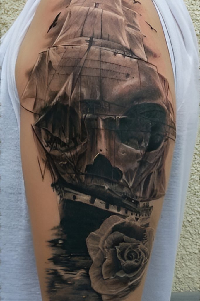 Pirate Skull with Coral and Shell Details