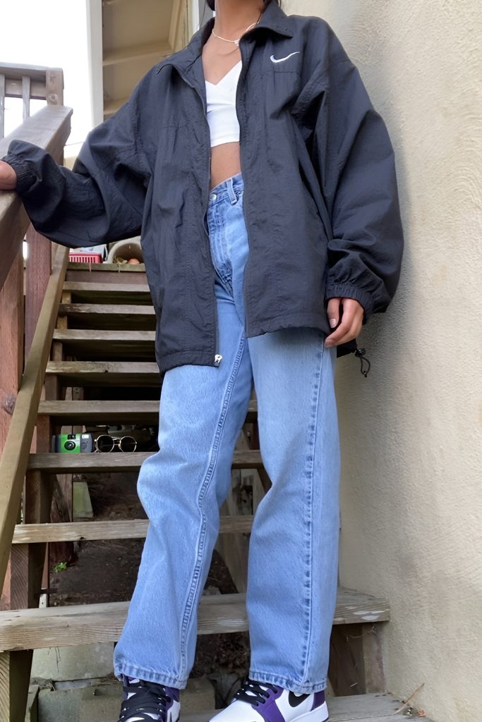 Retro '90s Fits with Baggy Jeans and Windbreakers