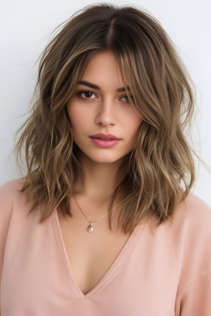 Shoulder Length Hair with Face Framing Bangs