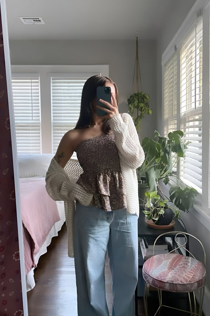 Soft Feminine Contrast with Flowy Blouses and Baggy Jeans