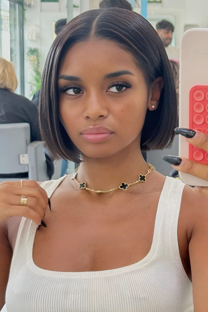 A Sharp Blunt Cut Silk Press for Edgy, Sleek Lines