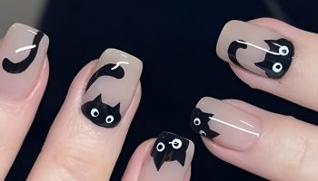 Black Cat Silhouettes on Nude Polish