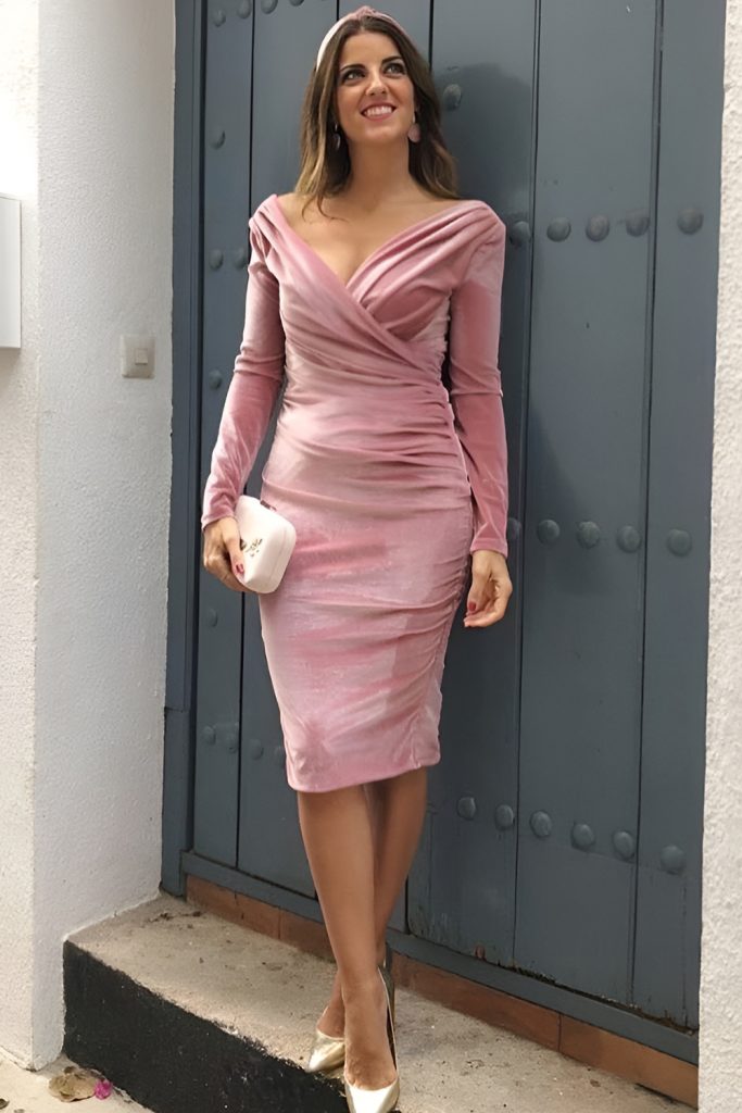Blush Velvet Wrap Dress for Evening Glamour