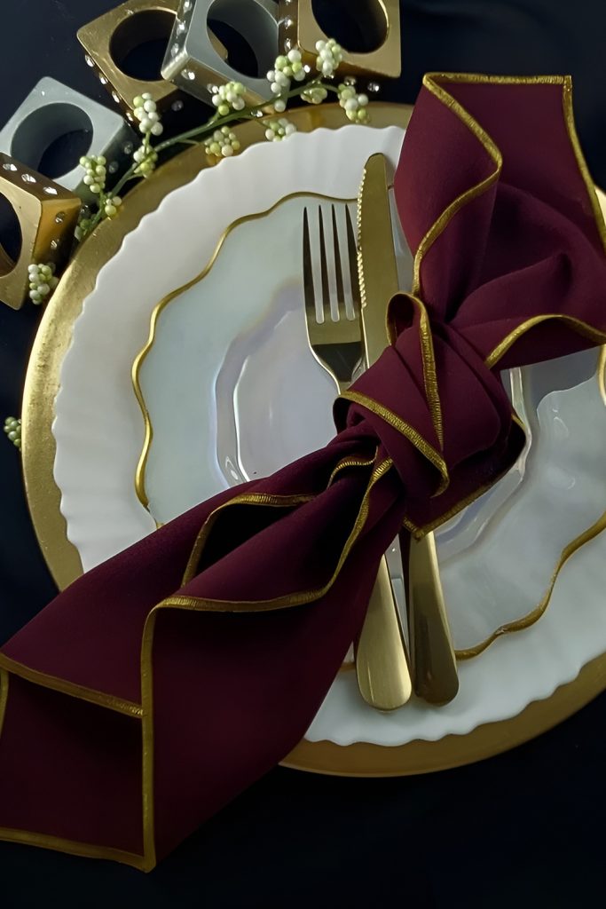 Burgundy and Mustard Napkins with Twine or Ribbons