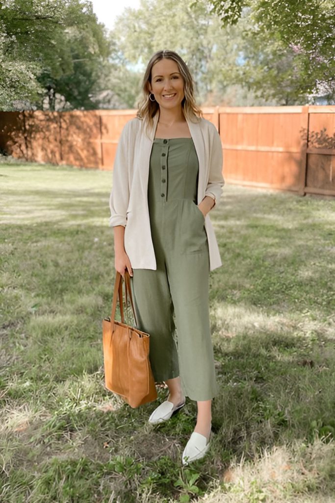 Casual Jumpsuit Layered with Cardigan or Jacket