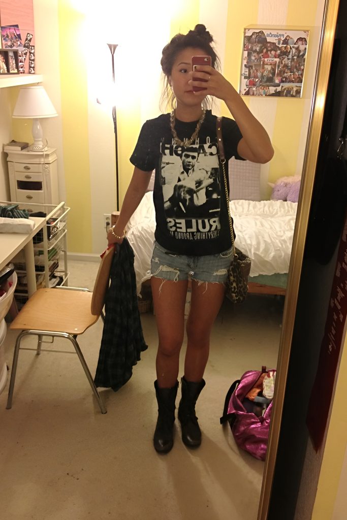 Combat Boots with Distressed Denim and Graphic Tees