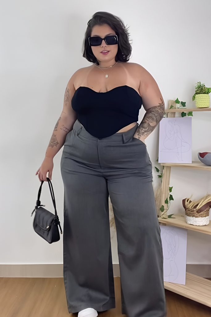 Corset Top Paired with High Waisted Wide Leg Pants