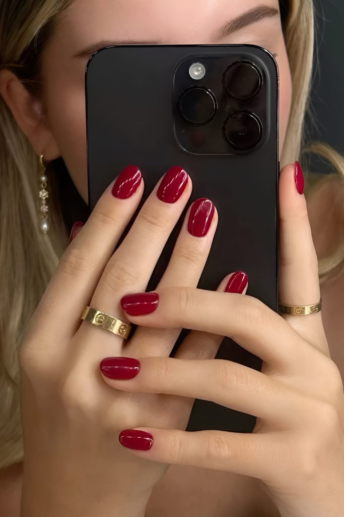 Cranberry Red Nails That Pop Against Autumn Colors