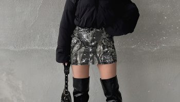 Cropped Puffer with High Rise Leather Skirt