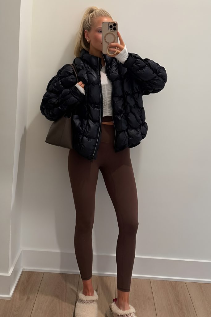 Cropped Quilted Jacket with Layered Activewear