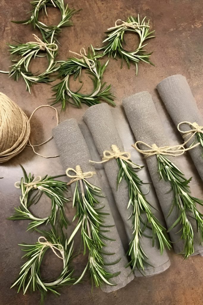 DIY Napkin Rings Made from Twine and Dried Herbs