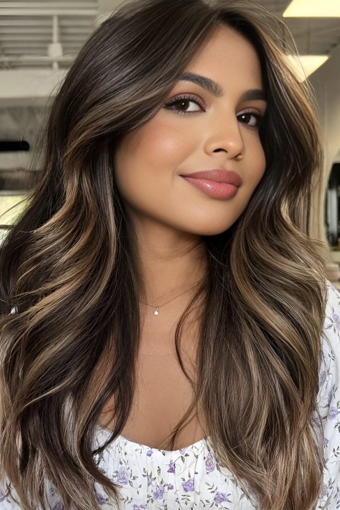 Dark Mocha with Face Framing Honey Streaks