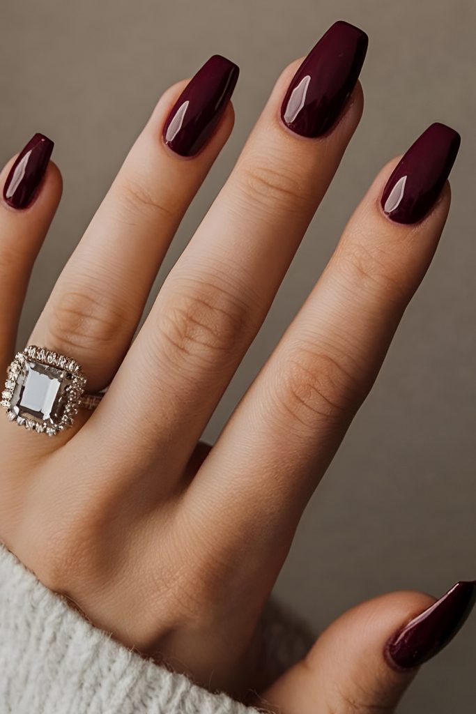 Dark Plum Glossy Nails for a Chic Autumn Polish