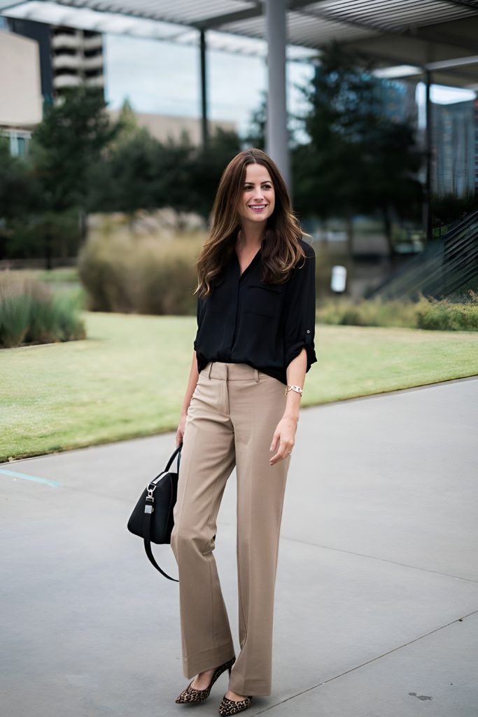 Earth Toned Button Downs Pinned into Slender Slacks