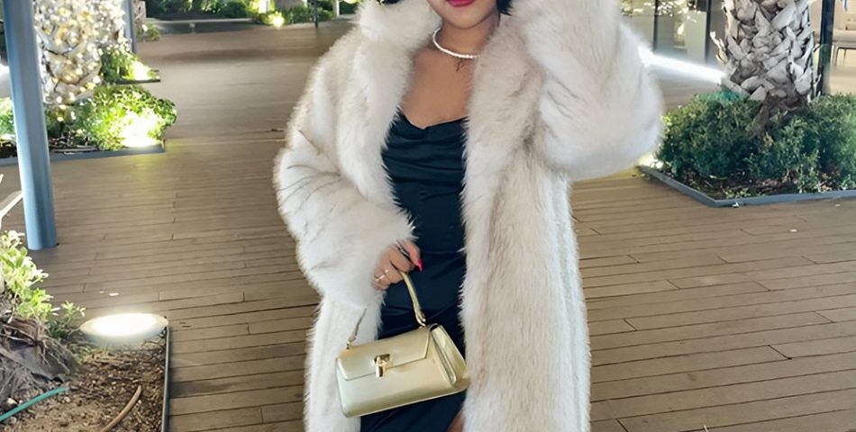 Faux Fur Jacket over Slip Dress and Knee Boots