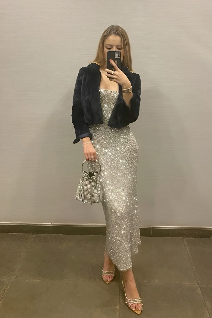 Faux Fur Jackets over Slender Evening Dresses