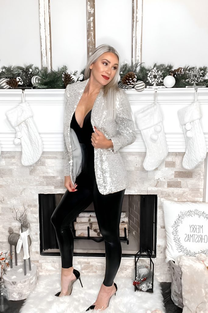 Faux Leather Leggings with Glitter Bodysuit