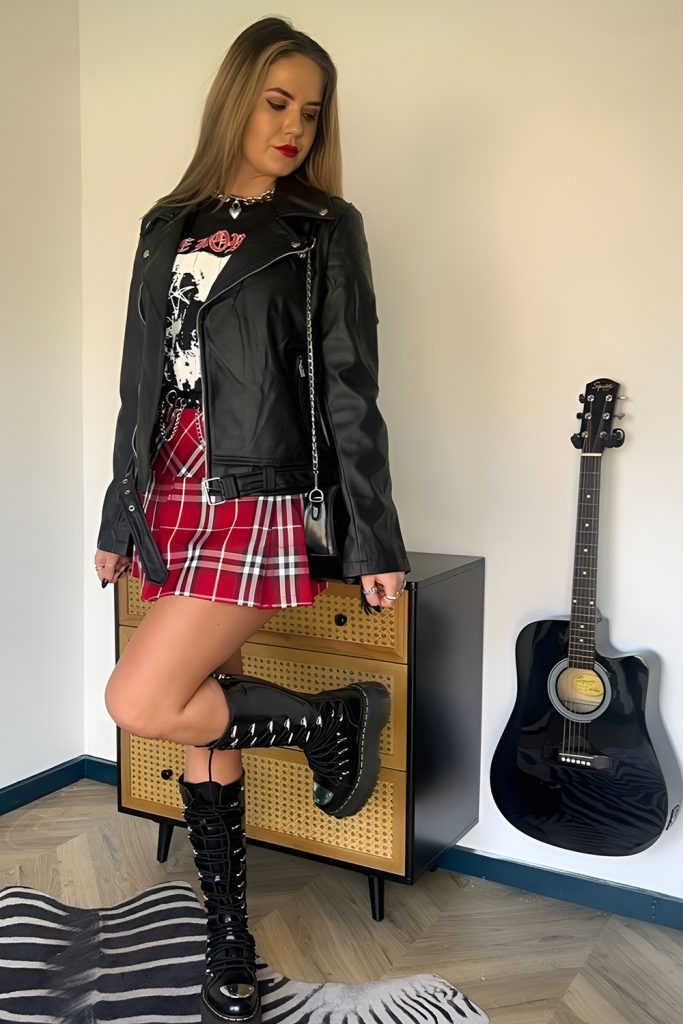 Fishnet and Heavy Boots with Plaid Skirts for Punk Metal Crossover