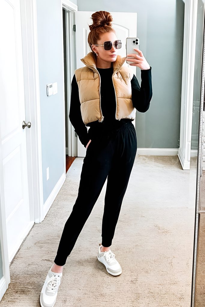 Fleece Joggers with Cropped Puffer Vest