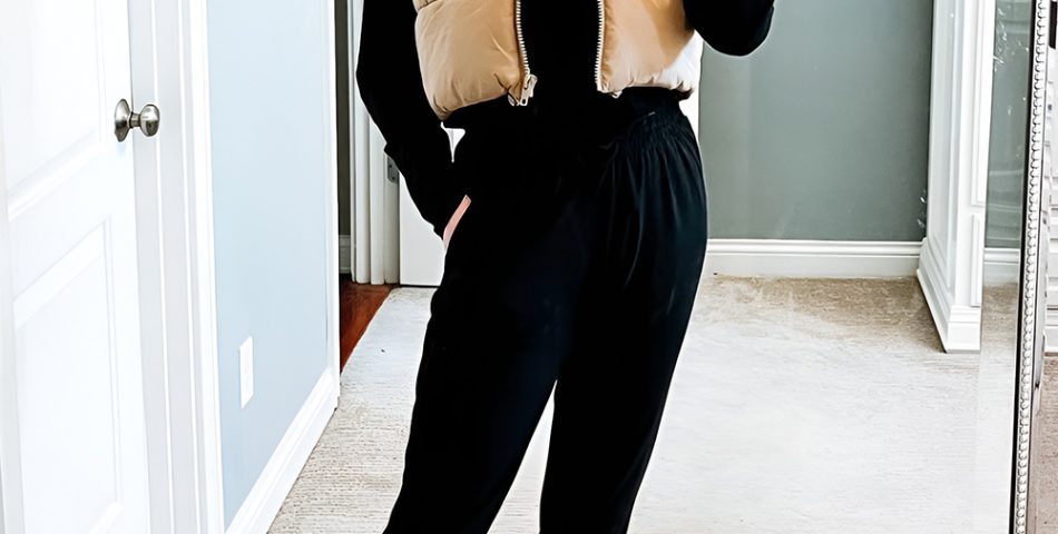 Fleece Joggers with Cropped Puffer Vest