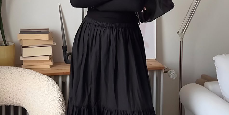 Flowy Chiffon Skirt with a Fitted Turtleneck