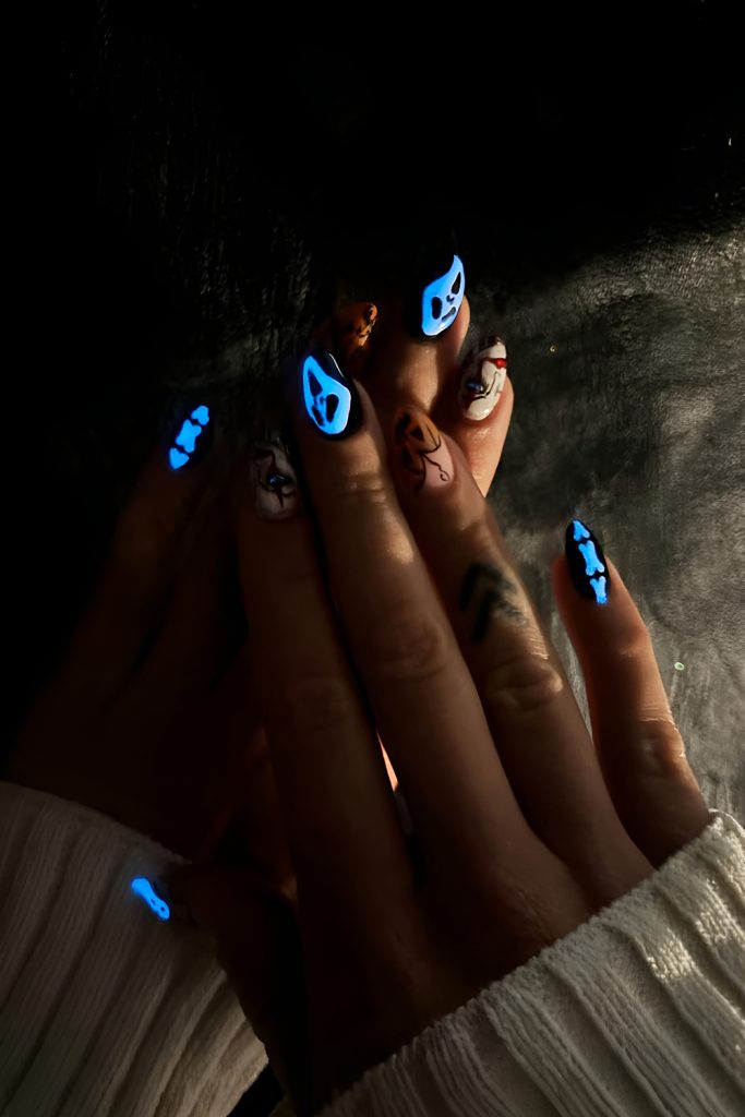 Glow in the Dark Ghostly Nail Art