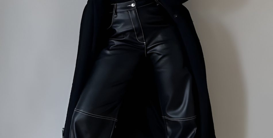 Leather Pants Coordinated with Oversized Coats