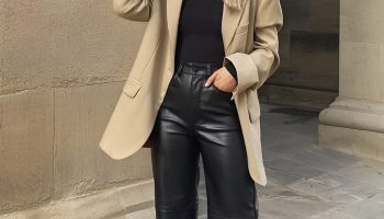 Leather Pants with Satin Cami and Oversized Blazer