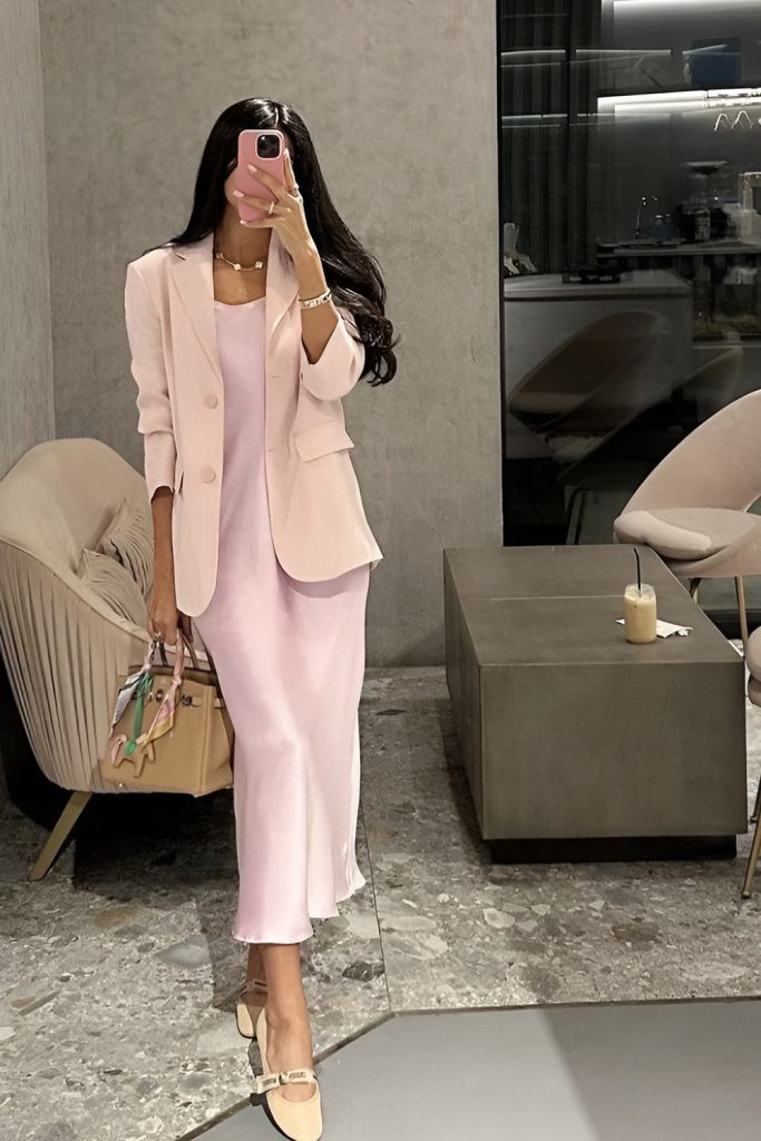 Light Pink Blazer with Slip Skirt and Tank