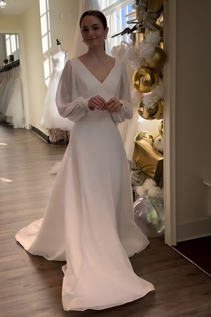 Long Sleeve Satin Gowns with Subtle Shine