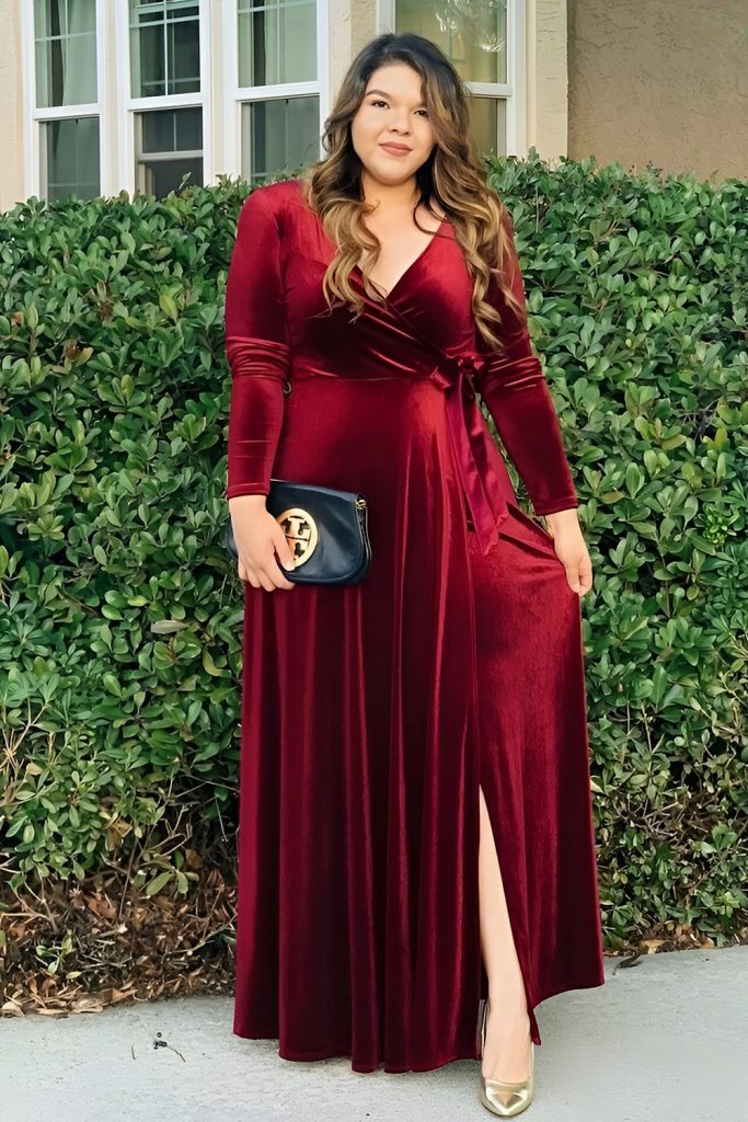 Long Sleeve Velvet Gown for Evening Holiday Parties