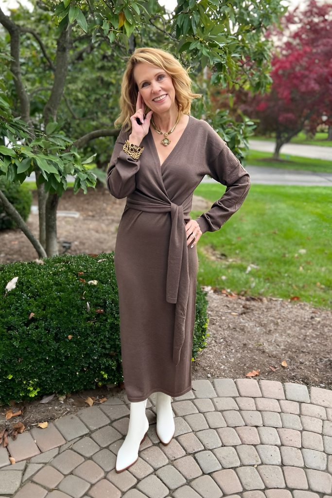 Long Sleeve Wrap Dress in Warm Autumn Tones